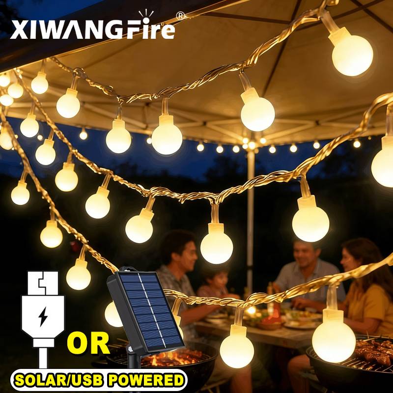 Outdoor Lighting Solar - أضواء خيطية تعمل بالطاقة الشمسية/USB/البطارية بطول